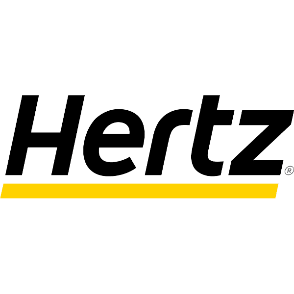 Hertz logo with black text and yellow underline on white background