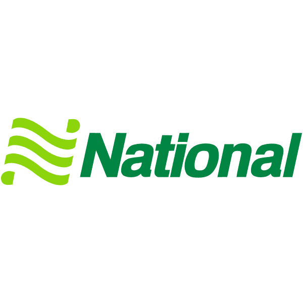 National Car Rental logo with green wavy lines and text on white background