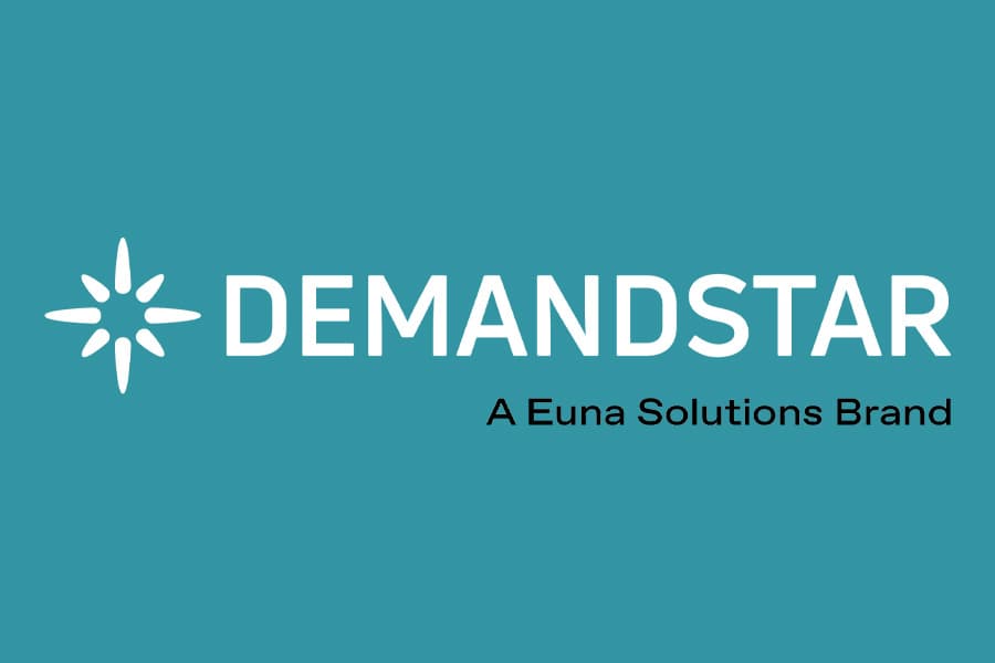 White Demandstar logo with starburst icon on teal background, labeled as a Euna Solutions Brand.