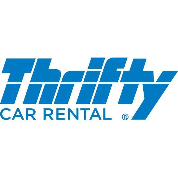 Thrifty Car Rental logo in blue text on white background